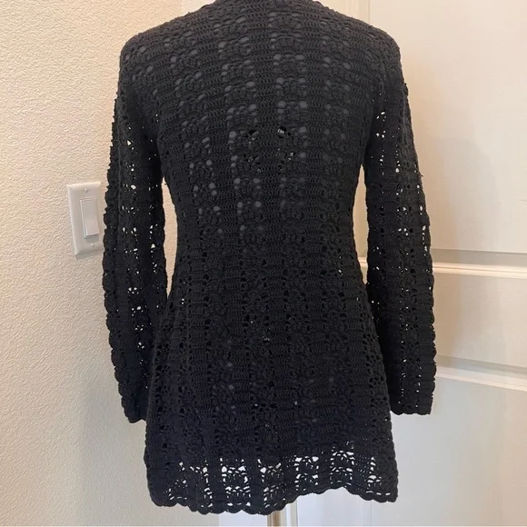 Say What? Black Open-Front Crochet Cardigan - Picture 5 of 11